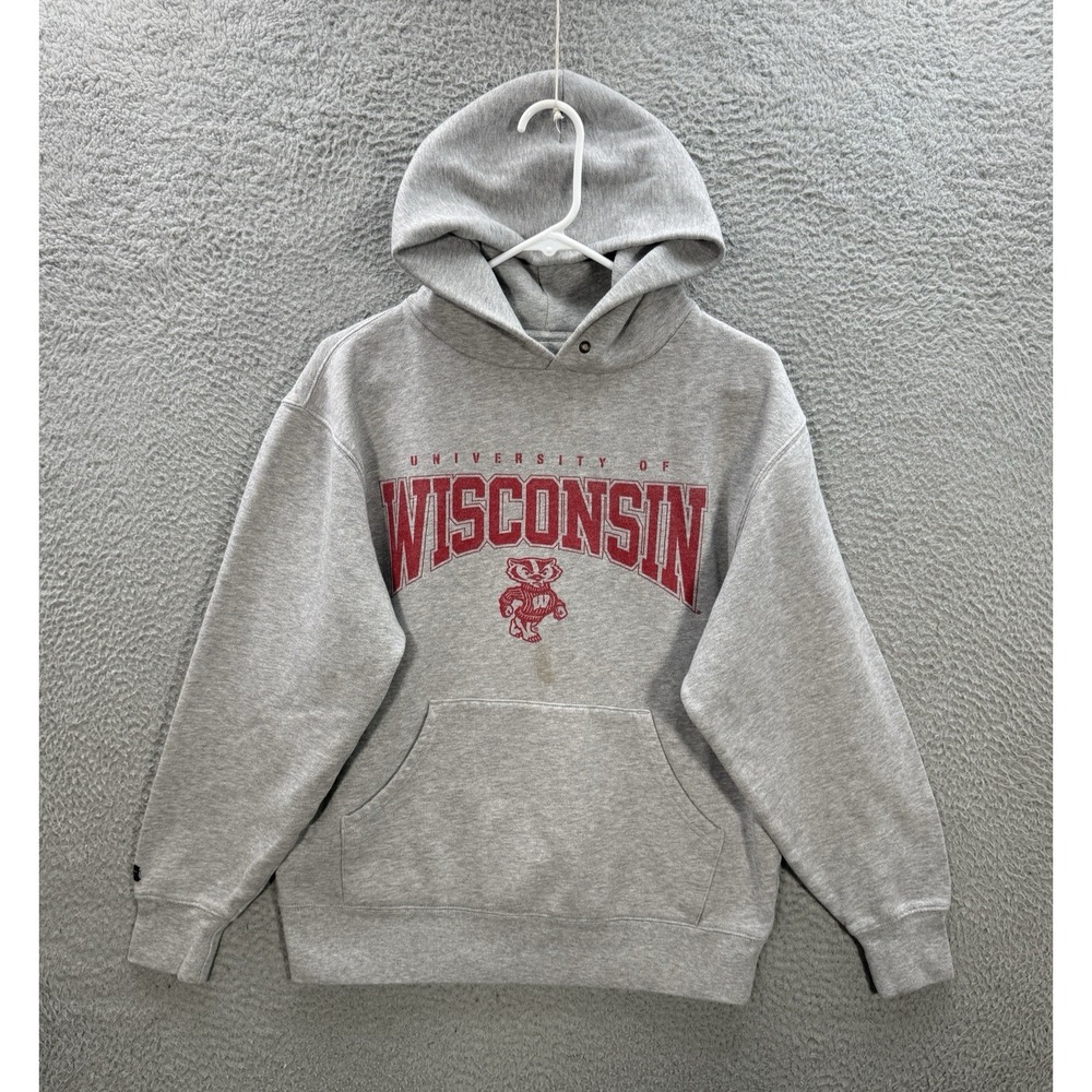 Vintage Wisconsin Badgers Sweatshirt Adult Medium Gray Hoodie NCAA Sports Y2K
